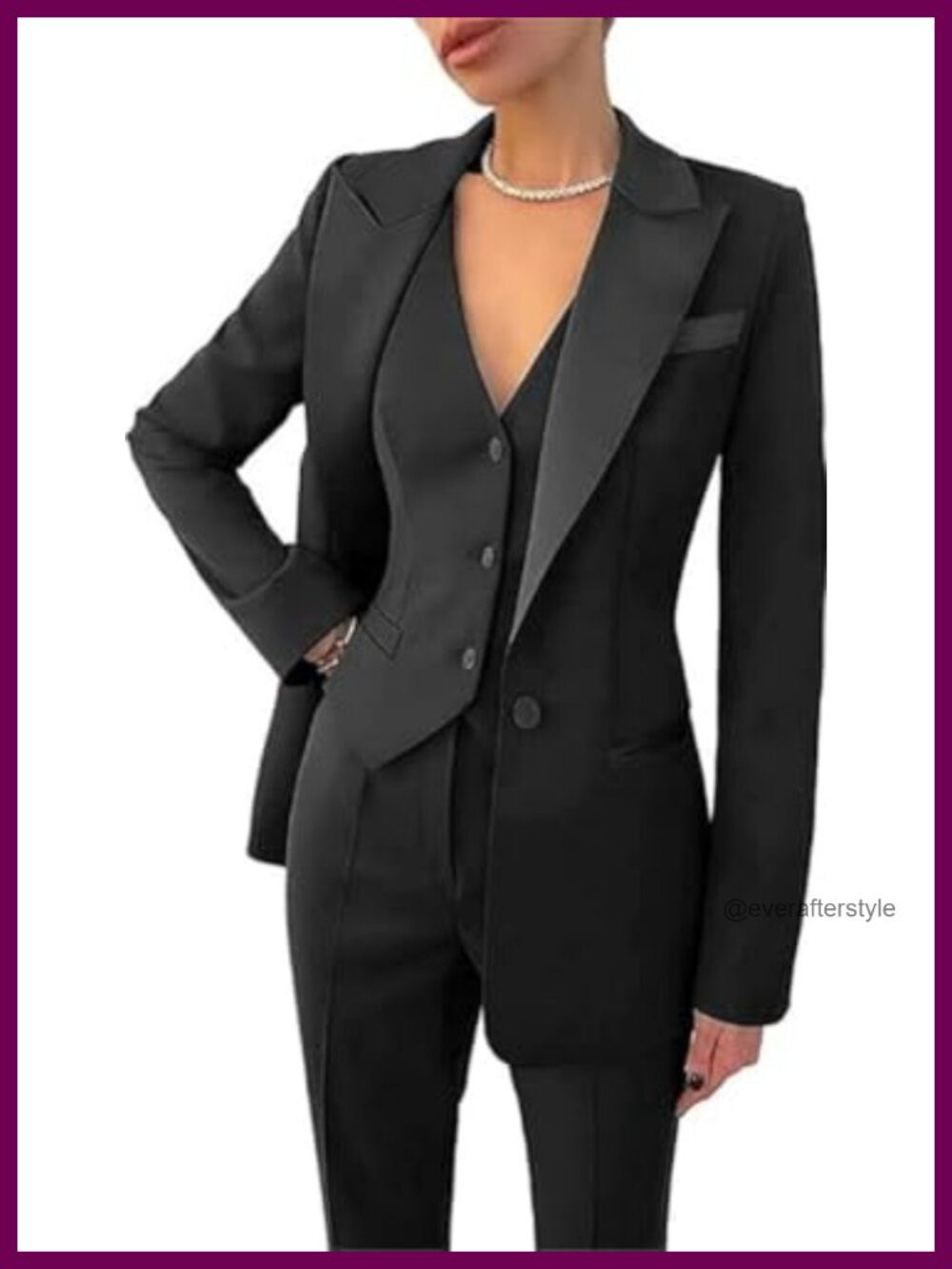 Women 3 Piece Pantsuit Tuxedo Blazer Vest Pants Formal Wedding Suit Set